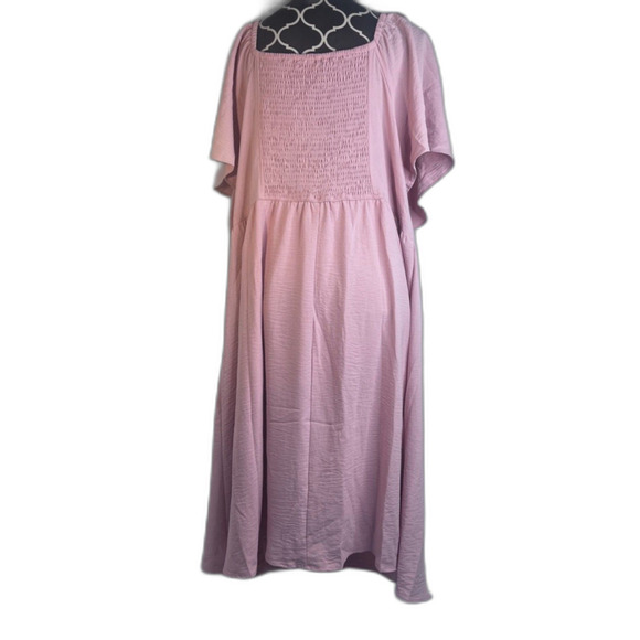 Kim Curvy Pink Flutter Sleeve Tie Front Fit & Flare Cottage Core Dress Size 24W - Picture 2 of 10